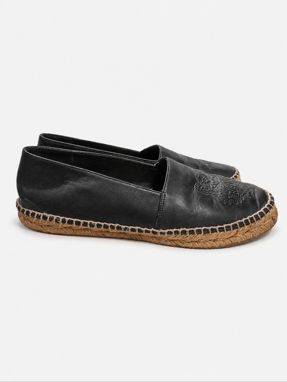 KENZO | Black Leather Tiger Head Slip On Espadrilles EU 38 US 7.5